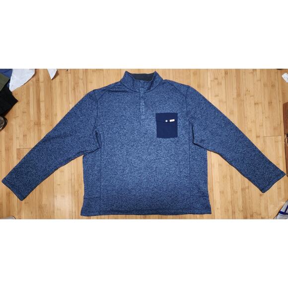 Woolrich Sweater Mens XXL 2XL Blue Fleece Knit Quarter Snap Pullover Pocket Top - Picture 2 of 10